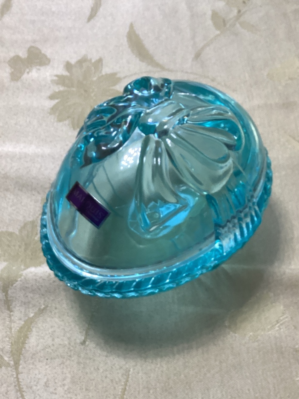 Marquise by Waterford Turquoise Glass Trinket Box with Bow Motif